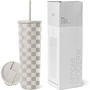 Simple Modern Thermobecher mit Strohhalm und Deckel Trinkbecher mit Henkel Wiederverwendbare Edelstahl Geschenke für Frauen und Männer Classic 830ml Checkmate Simple Modern Thermobecher mit Strohhalm und Deckel Trinkbecher mit Henkel Wiederverwendbare Edelstahl Geschenke für Frauen und Männer Classic 830ml Checkmate