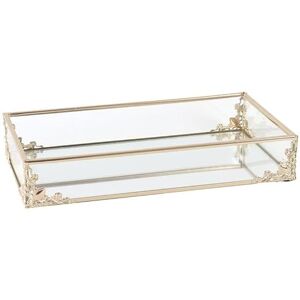 DRW Rechteckiges Tablett aus Glas und Metall in Gold, 20 x 10 x 4,2 cm DRW Rechteckiges Tablett aus Glas und Metall in Gold, 20 x 10 x 4,2 cm