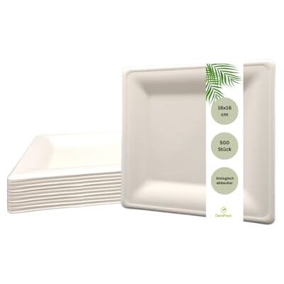 DeinPack 500 Stück Zuckerrohr Teller 16x16 cm weiß eckig I Partyteller Einmalgeschirr Bio Einweggeschirr Speiseteller Bagasse Teller Bio Geschirr biologisch abbaubare Teller quadratisch DeinPack 500 Stück Zuckerrohr Teller 16x16 cm weiß eckig I Partyteller Einmalgeschirr Bio Einweggeschirr Speiseteller Bagasse Teller Bio Geschirr biologisch abbaubare Teller quadratisch
