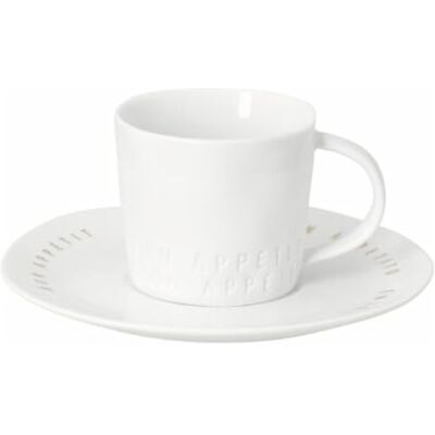Räder Espressotasse „Guten Appetit“ aus Porzellan mit Untertasse weißes Porzellan Räder Espressotasse „Guten Appetit“ aus Porzellan mit Untertasse weißes Porzellan