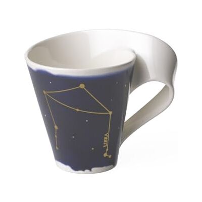 Villeroy & Boch Villeroy und Boch NewWave Stars Becher mit Henkel, formschöne Tasse mit Waage-Motiv, Premium Porzellan, spülmaschinengeeignet, weiß/blau, 300 ml Villeroy & Boch Villeroy und Boch NewWave Stars Becher mit Henkel, formschöne Tasse mit Waage-Motiv, Premium Porzellan, spülmaschinengeeignet, weiß/blau, 300 ml