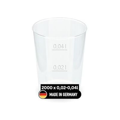 DeinPack 2000 Mehrweg-Schnapsbecher 2 cl/4cl Made in Germany mit Eichstrich Made in Germany, Getränkebecher mit Eichstrich, wiederverwendbar, Transparent aus PP, Pinnchen DeinPack 2000 Mehrweg-Schnapsbecher 2 cl/4cl Made in Germany mit Eichstrich Made in Germany, Getränkebecher mit Eichstrich, wiederverwendbar, Transparent aus PP, Pinnchen