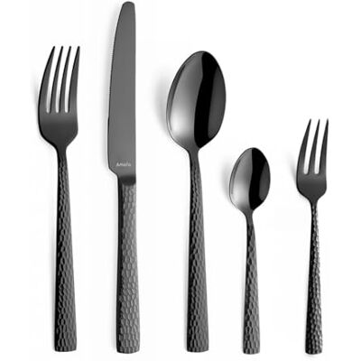 Amefa FELICITY Besteckset 30-teilig PVD Schwarz, Hochwertiges Besteck Set für 6 Personen, Gehämmert, Essbesteck im Hammerschlag-Design, Edelstahlbesteck Amefa FELICITY Besteckset 30-teilig PVD Schwarz, Hochwertiges Besteck Set für 6 Personen, Gehämmert, Essbesteck im Hammerschlag-Design, Edelstahlbesteck