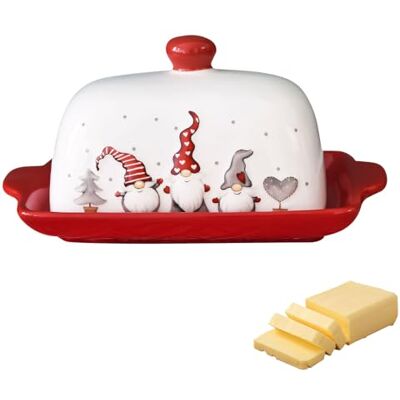 Pemarcy Butterdose Mit Deckel Butterbehälter Porzellan Küchenutensil Spülmaschinenfest Für Weihnachtsgeschirr Und Käseplatten (A) Pemarcy Butterdose Mit Deckel Butterbehälter Porzellan Küchenutensil Spülmaschinenfest Für Weihnachtsgeschirr Und Käseplatten (A)