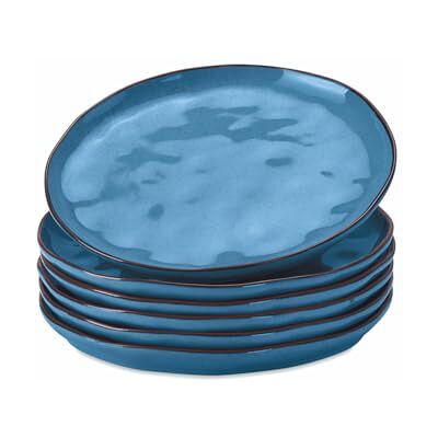 Loberon Dessertteller 6er Set Biarré, blau Für Kuchen, Antipasti & Co., Reizvoll unebenes, ursprüngliches Design, Steinzeug mit glänzender Glasur Loberon Dessertteller 6er Set Biarré, blau Für Kuchen, Antipasti & Co., Reizvoll unebenes, ursprüngliches Design, Steinzeug mit glänzender Glasur