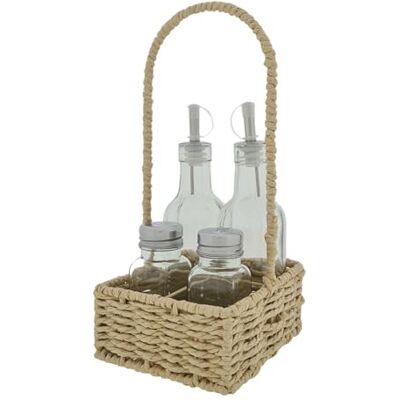 WB wohn trends Korb mit Öl-Ausgießer & Essig-Ausgießer, Salz-Streuer & Pfeffer-Streuer, aus Glas, perfekt für Küche, Tisch, Balkon & Garten, 28x13x13cm WB wohn trends Korb mit Öl-Ausgießer & Essig-Ausgießer, Salz-Streuer & Pfeffer-Streuer, aus Glas, perfekt für Küche, Tisch, Balkon & Garten, 28x13x13cm
