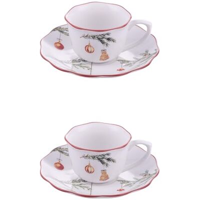Tivoli 2er Set Espressotassen mit Untertasse 100ml Porzellan Weihnachtsdekor Zweig Tivoli 2er Set Espressotassen mit Untertasse 100ml Porzellan Weihnachtsdekor Zweig