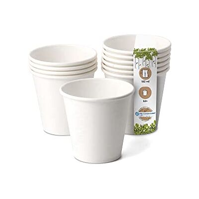 GREENBOX Bio Pappbecher I Einweggeschirr Trinkbecher Papierbecher kompostierbare und biologisch abbaubare Becher I weiße, unbedruckte, umweltfreundliche Kaffeebecher 50 Stück 150ml 6oz GREENBOX Bio Pappbecher I Einweggeschirr Trinkbecher Papierbecher kompostierbare und biologisch abbaubare Becher I weiße, unbedruckte, umweltfreundliche Kaffeebecher 50 Stück 150ml 6oz
