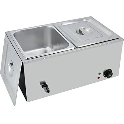 TAIMIKO Elektrisches Wasserbad aus Edelstahl, 220 – 240 V, 1500 W, Kommerziell Speisewärmer, Bain Marie 2 Behälter, Töpfe mit Ablassventil, Temperaturkontrolle TAIMIKO Elektrisches Wasserbad aus Edelstahl, 220 – 240 V, 1500 W, Kommerziell Speisewärmer, Bain Marie 2 Behälter, Töpfe mit Ablassventil, Temperaturkontrolle