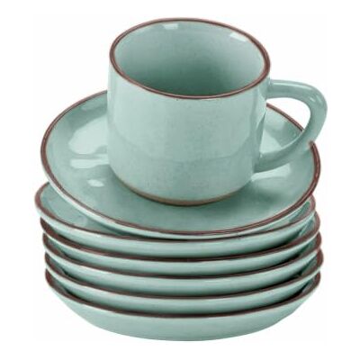 Loberon Tasse mit Untertasse 6er Set Biarré, türkis Reizvoll uneben designt, Ursprünglicher, natürlicher Charakter, Glasiertes Steinzeug mit dekorativem Rand Loberon Tasse mit Untertasse 6er Set Biarré, türkis Reizvoll uneben designt, Ursprünglicher, natürlicher Charakter, Glasiertes Steinzeug mit dekorativem Rand
