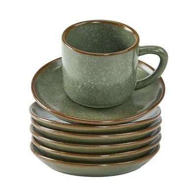 Loberon Tasse mit Untertasse 6er Set Biarré, türkis/braun Mediterraner Charakter, Reizvoll Unebenes Design, Spülmaschinenfest, Tischaccessoires, Geschirr, Steinzeug Loberon Tasse mit Untertasse 6er Set Biarré, türkis/braun Mediterraner Charakter, Reizvoll Unebenes Design, Spülmaschinenfest, Tischaccessoires, Geschirr, Steinzeug
