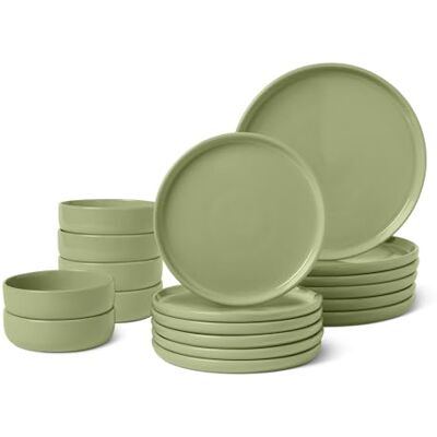 Amazon Glasiertes Steingutgeschirr, 18-Teiliges Set, 6 Komplette Gedecke, Spülmaschinenfest, Olivgrün Amazon Glasiertes Steingutgeschirr, 18-Teiliges Set, 6 Komplette Gedecke, Spülmaschinenfest, Olivgrün