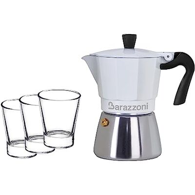 Barazzoni Frühstücksset, Moka Ibrida 3 tz + 3 Tassen aus Glas Barazzoni Frühstücksset, Moka Ibrida 3 tz + 3 Tassen aus Glas