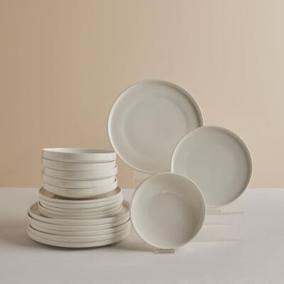 KARACA Stream Bone Felix XL Tafelservice 18 teilig für 6 Personen, Edles Geschirrset aus Fine Bone Porzellan, Weißes Speiseservice mit Speisetellern und Desserttellern, Mikrowellengeeignet KARACA Stream Bone Felix XL Tafelservice 18 teilig für 6 Personen, Edles Geschirrset aus Fine Bone Porzellan, Weißes Speiseservice mit Speisetellern und Desserttellern, Mikrowellengeeignet