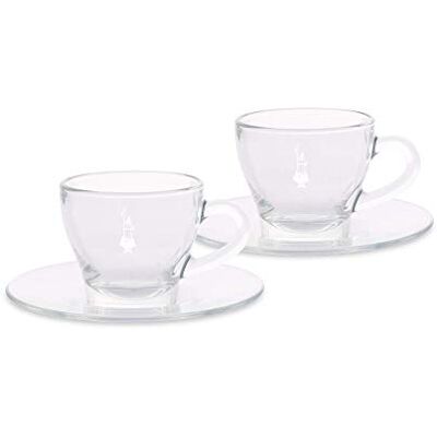 Bialetti Set 2 Glas Tazzine Espresso Istituzionali (con Piattino), Vetro, 2 unità, Durchsichtig Bialetti Set 2 Glas Tazzine Espresso Istituzionali (con Piattino), Vetro, 2 unità, Durchsichtig