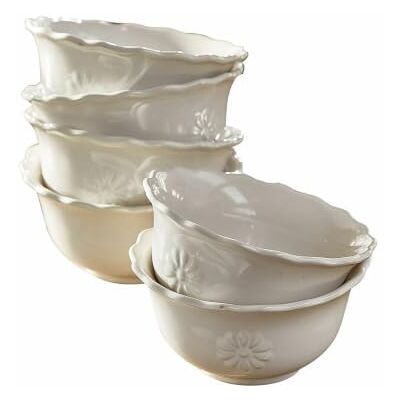 Loberon Schüssel 6er Set Mallevesse, weiß Eingeprägtes Blumenmotiv, Hochwertiges Steinzeug, Ideal für Suppen, Salate oder Desserts Loberon Schüssel 6er Set Mallevesse, weiß Eingeprägtes Blumenmotiv, Hochwertiges Steinzeug, Ideal für Suppen, Salate oder Desserts