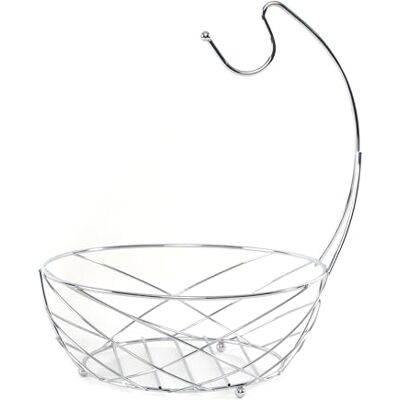 DESIGN DELIGHTS PRAKTISCHER METALL OBSTKORB FRESH Ø 25 cm, verchromt, mit Bananenaufhänger Früchtekorb, Metall Brotkorb, Obsthalter DESIGN DELIGHTS PRAKTISCHER METALL OBSTKORB FRESH Ø 25 cm, verchromt, mit Bananenaufhänger Früchtekorb, Metall Brotkorb, Obsthalter