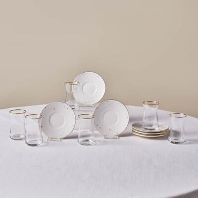KARACA Teeservice Fleur 12 teilig für 6 Personen Gold, Türkisches Teegläser Set aus Porzellan, Teetassen mit Untertassen mit Goldakzenten KARACA Teeservice Fleur 12 teilig für 6 Personen Gold, Türkisches Teegläser Set aus Porzellan, Teetassen mit Untertassen mit Goldakzenten