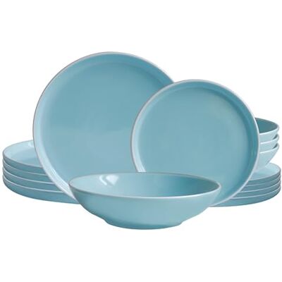 ECHTWERK 18-teiliges Vintage Tafelservice "Nerea" Nature-Design, für 6 Personen, Pastellfarbenes Geschirrset aus Steingut mit 6 x Speiseteller, 6 x Beilagenteller, 6 x Suppenteller, Mint ECHTWERK 18-teiliges Vintage Tafelservice "Nerea" Nature-Design, für 6 Personen, Pastellfarbenes Geschirrset aus Steingut mit 6 x Speiseteller, 6 x Beilagenteller, 6 x Suppenteller, Mint