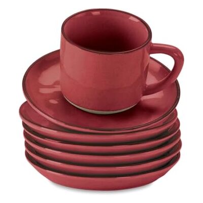 Loberon Tasse mit Untertasse 6er Set Biarré, rot Reizvoll uneben designt, Ursprünglicher, natürlicher Charakter, Glasiertes Steinzeug mit dekorativem Rand Loberon Tasse mit Untertasse 6er Set Biarré, rot Reizvoll uneben designt, Ursprünglicher, natürlicher Charakter, Glasiertes Steinzeug mit dekorativem Rand