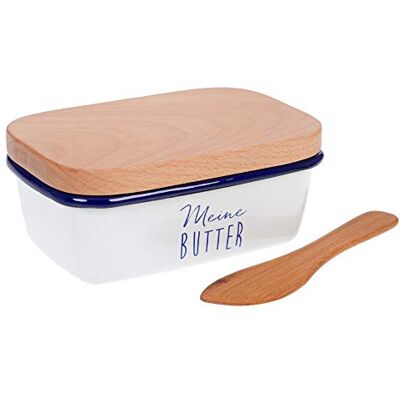 GRÄWE Butterdose emailliert, mit Holzdeckel, Butterbehälter, Bambus GRÄWE Butterdose emailliert, mit Holzdeckel, Butterbehälter, Bambus