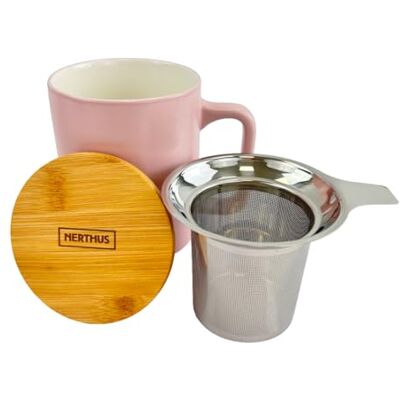 NERTHUS FIH 1570 Keramiktasse 375 ml mit Edelstahl Teesieb und Bambusdeckel elegantes Design ideal für Tee und Aufgüsse NERTHUS FIH 1570 Keramiktasse 375 ml mit Edelstahl Teesieb und Bambusdeckel elegantes Design ideal für Tee und Aufgüsse