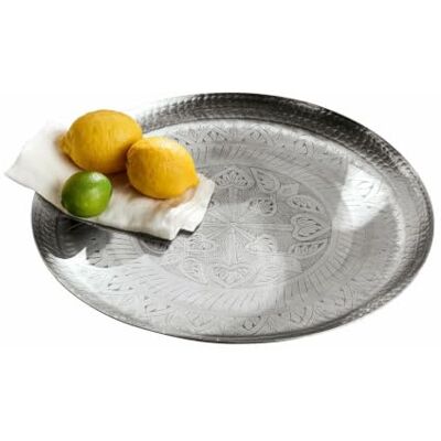 Loberon Tablett Moleur, silber handgefertigt, orientalisches Muster, Rand in Hammerschlag-Optik, Wohn-Accessoire, Tischdekoration, Aluminium Loberon Tablett Moleur, silber handgefertigt, orientalisches Muster, Rand in Hammerschlag-Optik, Wohn-Accessoire, Tischdekoration, Aluminium
