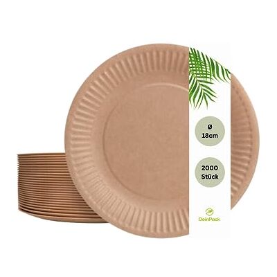 DeinPack Einwegteller 18 cm Ø 2000 Stück I Pappteller braun rund I recycelbares Partygeschirr umweltfreundliche Teller biologisch abbaubar DeinPack Einwegteller 18 cm Ø 2000 Stück I Pappteller braun rund I recycelbares Partygeschirr umweltfreundliche Teller biologisch abbaubar