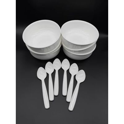 Kimmel 6 Stück Suppenschüssel Teller 750 ml + 6 Löffel im Set Suppenschalen, Suppenteller, Picknickgeschirr, aus Kunststoff, Mehrweggeschirr, Farbe weiß Kimmel 6 Stück Suppenschüssel Teller 750 ml + 6 Löffel im Set Suppenschalen, Suppenteller, Picknickgeschirr, aus Kunststoff, Mehrweggeschirr, Farbe weiß
