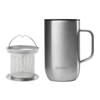 QWETCH – Thermobecher 470ml mit Henkel & Teesieb – Isolierbecher für Kaffee & Tee – Edelstahl gebürstet, 6h Heiß, 12h Kalt – Schiebedeckel, Wiederverwendbar, Teebecher to go QWETCH – Thermobecher 470ml mit Henkel & Teesieb – Isolierbecher für Kaffee & Tee – Edelstahl gebürstet, 6h Heiß, 12h Kalt – Schiebedeckel, Wiederverwendbar, Teebecher to go