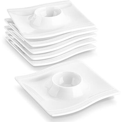 MALACASA Eierbecher 6er Set Stapelbar Eierhalter aus Hochwertiger Porzellan Flora Eier Becher quadratisch mit Ablage für weich und hart gekochte Eier, Frühstück und Brunch, spülmaschinenfest, Weiß MALACASA Eierbecher 6er Set Stapelbar Eierhalter aus Hochwertiger Porzellan Flora Eier Becher quadratisch mit Ablage für weich und hart gekochte Eier, Frühstück und Brunch, spülmaschinenfest, Weiß