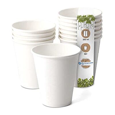 GREENBOX Bio Pappbecher I Einweggeschirr Trinkbecher Papierbecher kompostierbare und biologisch abbaubare Becher I weiße, unbedruckte, umweltfreundliche Kaffeebecher 50 Stück 250ml 10oz GREENBOX Bio Pappbecher I Einweggeschirr Trinkbecher Papierbecher kompostierbare und biologisch abbaubare Becher I weiße, unbedruckte, umweltfreundliche Kaffeebecher 50 Stück 250ml 10oz