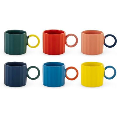 H&H Set mit 6 Espressotassen Delight – New Bone China – 110 ml – Farblich Sortiert – Runde Henkel in Kontrastfarben H&H Set mit 6 Espressotassen Delight – New Bone China – 110 ml – Farblich Sortiert – Runde Henkel in Kontrastfarben