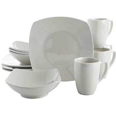 Gibson Amelia Court Porzellan-Geschirr-Set, 4 Personen, Weiß (weiches Quadrat) Gibson Amelia Court Porzellan-Geschirr-Set, 4 Personen, Weiß (weiches Quadrat)