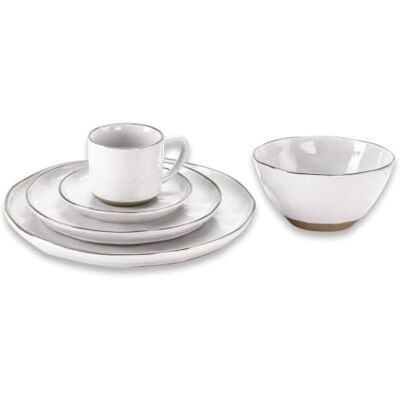 Loberon Geschirr 30er Set Biarré, weiß Handgetöpferte Optik, Steinzeug, Komplettset für 6 Personen Loberon Geschirr 30er Set Biarré, weiß Handgetöpferte Optik, Steinzeug, Komplettset für 6 Personen