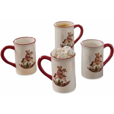Loberon Tasse 4er Set Troms, bunt Nostalgische Motive, Handbemaltes Steingut, Weihnachtsstimmung pur Loberon Tasse 4er Set Troms, bunt Nostalgische Motive, Handbemaltes Steingut, Weihnachtsstimmung pur