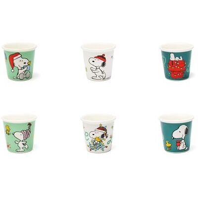 Excelsa Peanuts Shiny & Bright Set mit 6 Espresso-Bechern, Porzellan, Grün und Weiß, verziert mit Weihnachts-Snoopy, 6 x 6 x 6 cm, 90 ml Excelsa Peanuts Shiny & Bright Set mit 6 Espresso-Bechern, Porzellan, Grün und Weiß, verziert mit Weihnachts-Snoopy, 6 x 6 x 6 cm, 90 ml