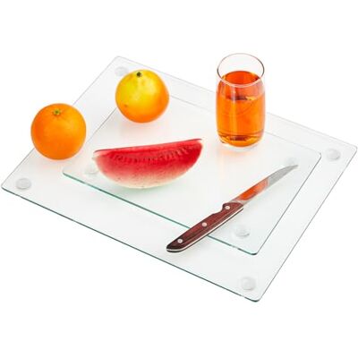JustSmart 2er Set gehärtete Glas-Schneidebretter – transparent, hitzebeständig, bruchsicher – rutschfeste Gummifüße – Küchenarbeitsflächenschutz & Serviertablett – Größen: 16x12 & 12x8 Zoll JustSmart 2er Set gehärtete Glas-Schneidebretter – transparent, hitzebeständig, bruchsicher – rutschfeste Gummifüße – Küchenarbeitsflächenschutz & Serviertablett – Größen: 16x12 & 12x8 Zoll