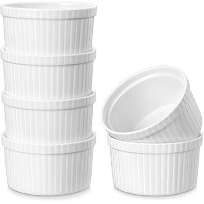 MALACASA Serie Ramekin, Creme Brulee Schälchen 6er Set, Ø 9cm 240 ml Souffle Förmchen Backofenfest, Porzellan Ofenfeste Förmchen, Creme Brulee Schalen, Mini Auflaufform, Weiß MALACASA Serie Ramekin, Creme Brulee Schälchen 6er Set, Ø 9cm 240 ml Souffle Förmchen Backofenfest, Porzellan Ofenfeste Förmchen, Creme Brulee Schalen, Mini Auflaufform, Weiß