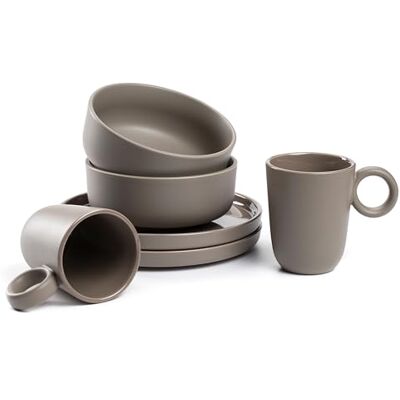 LEONARDO HOME Geschirrset ROMA 6-teilig • Frühstücks-Service für 2 Personen • je 2 Becher, Schälchen und Teller im Set • Mikrowellen- & Spülmaschinengeeignet • stapelbar • Keramik • taupe • 026373 LEONARDO HOME Geschirrset ROMA 6-teilig • Frühstücks-Service für 2 Personen • je 2 Becher, Schälchen und Teller im Set • Mikrowellen- & Spülmaschinengeeignet • stapelbar • Keramik • taupe • 026373