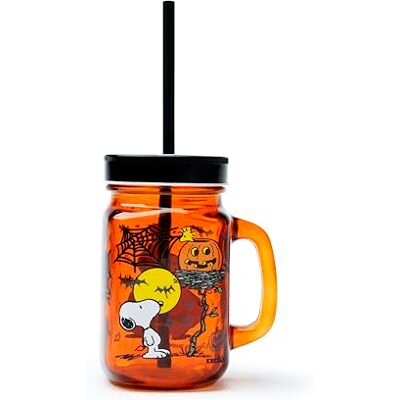 Excelsa Peanuts Halloween Becher mit Strohhalm, Glas, Fassungsvermögen 500 ml. Excelsa Peanuts Halloween Becher mit Strohhalm, Glas, Fassungsvermögen 500 ml.