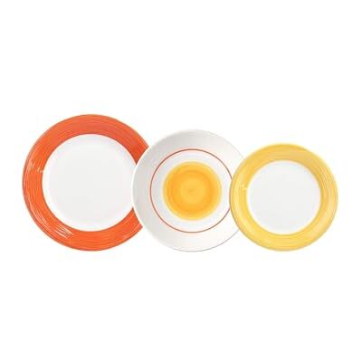 Avilia Tafelservice mit 18 Tellern in verschiedenen Größen – Set mit 18 Tellern mit Relief-Dekorationen, aus Porzellan, weiß und orange Avilia Tafelservice mit 18 Tellern in verschiedenen Größen – Set mit 18 Tellern mit Relief-Dekorationen, aus Porzellan, weiß und orange