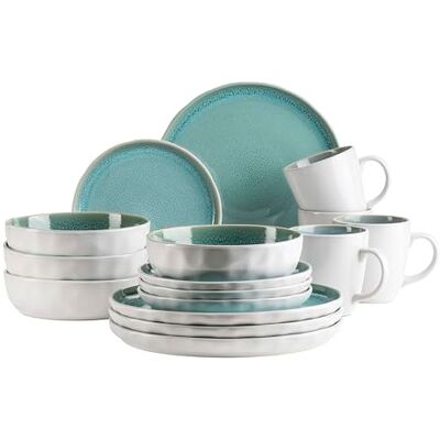 MÄSER Serie Elea, 16-tlg. Kombiservice für 4 Personen im Vintage-Look, türkis, Steinzeug MÄSER Serie Elea, 16-tlg. Kombiservice für 4 Personen im Vintage-Look, türkis, Steinzeug
