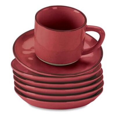 Loberon Tasse mit Untertasse 6er Set Biarré, rot ursprünglicher, natürlicher Charakter, Geschirr mit mediterranen Charme, spülmaschinenfest, Tischaccessoires, Steinzeug Loberon Tasse mit Untertasse 6er Set Biarré, rot ursprünglicher, natürlicher Charakter, Geschirr mit mediterranen Charme, spülmaschinenfest, Tischaccessoires, Steinzeug