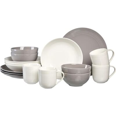Ritzenhoff & Breker Levi Kombiservice 16-teilig, Teller Schalen und Becher für 4 Personen, Skandinavisches Design mit feinem Rillenrelief, Mix & Match Geschirr, Porzellan, Weiß-Grau Ritzenhoff & Breker Levi Kombiservice 16-teilig, Teller Schalen und Becher für 4 Personen, Skandinavisches Design mit feinem Rillenrelief, Mix & Match Geschirr, Porzellan, Weiß-Grau
