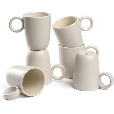 LEONARDO HOME Kaffeetasse ROMA 6er Set • moderne Becher mit Henkel • Inhalt 400 ml • Handgefertigt aus hochwertiger Keramik • stapelbar • spülmaschinen- & mikrowellengeeignet • creme • 027262 LEONARDO HOME Kaffeetasse ROMA 6er Set • moderne Becher mit Henkel • Inhalt 400 ml • Handgefertigt aus hochwertiger Keramik • stapelbar • spülmaschinen- & mikrowellengeeignet • creme • 027262