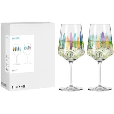 RITZENHOFF 8096001 Cocktail-Glas 2er Set 500 ml, Serie Entdecker, 2 Stück mit Surfer-Motiv, bunt Made in Germany RITZENHOFF 8096001 Cocktail-Glas 2er Set 500 ml, Serie Entdecker, 2 Stück mit Surfer-Motiv, bunt Made in Germany