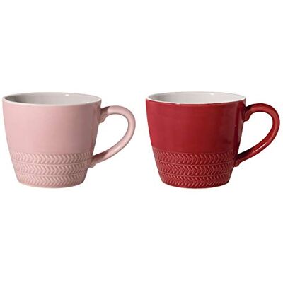 Bloomingville Tassen mit Henkel Hedda Retro Kaffeetasse Teetasse Vintage dickwandige Ø 9,5 x H 8,5 cm, rosa rot, Keramik, 2er Set Bloomingville Tassen mit Henkel Hedda Retro Kaffeetasse Teetasse Vintage dickwandige Ø 9,5 x H 8,5 cm, rosa rot, Keramik, 2er Set