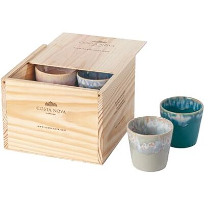 Costa Nova Geschenkset Grespresso: 8 Steinzeug-Tassen mit reaktiver Glasur, Handveredelt in Portugal, Stapelbare Espresso Becher in edler Holzbox, Spülmaschinenfest, Mehrfarbig, ⌀ 6,5 cm Costa Nova Geschenkset Grespresso: 8 Steinzeug-Tassen mit reaktiver Glasur, Handveredelt in Portugal, Stapelbare Espresso Becher in edler Holzbox, Spülmaschinenfest, Mehrfarbig, ⌀ 6,5 cm