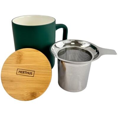 NERTHUS FIH 1569 Keramiktasse 375 ml mit Edelstahl Teesieb und Bambusdeckel elegantes Design ideal für Tee und Aufgüsse NERTHUS FIH 1569 Keramiktasse 375 ml mit Edelstahl Teesieb und Bambusdeckel elegantes Design ideal für Tee und Aufgüsse